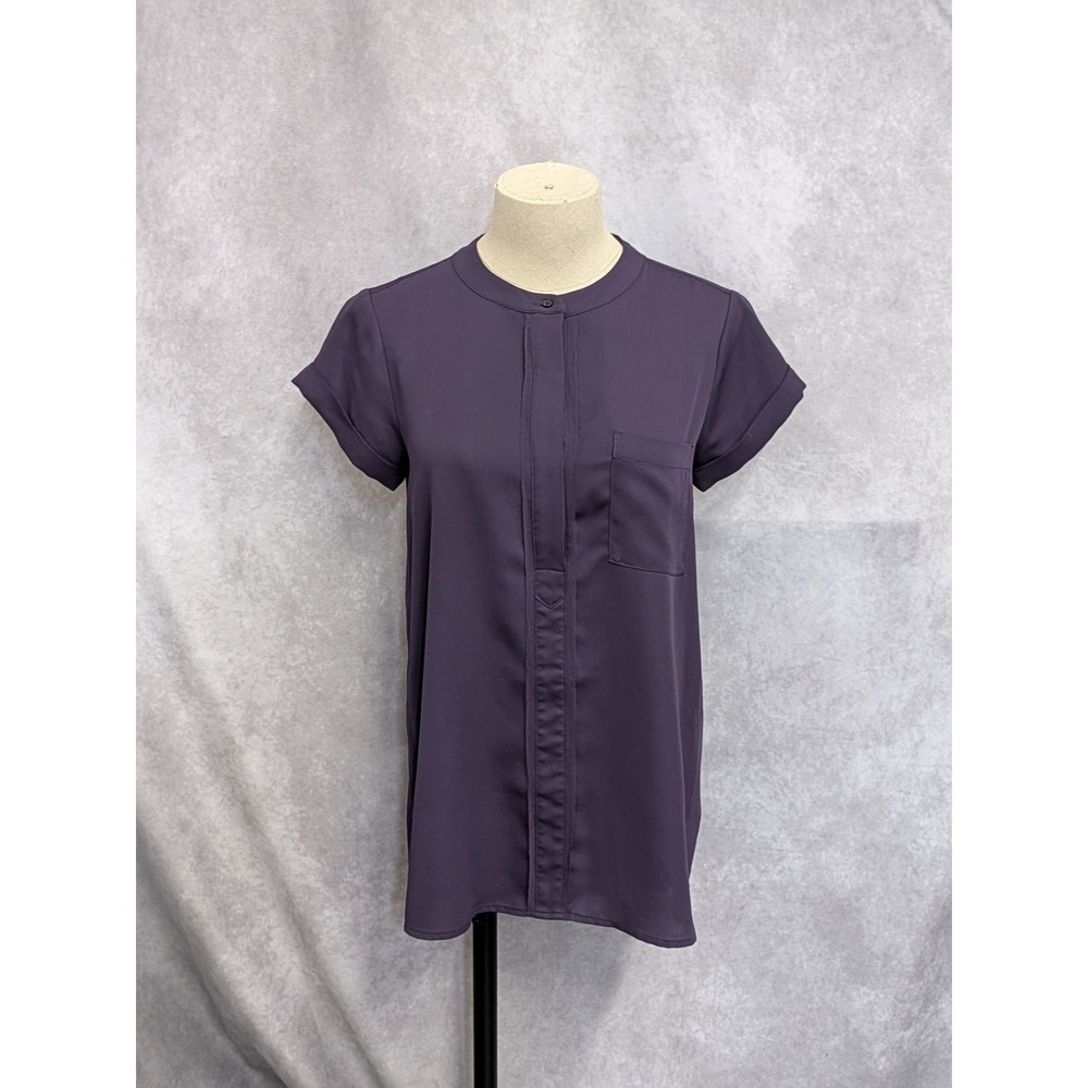 Simply Vera Vera Wang Womens XS Purple Short Sleeve Band Collar Blouse Top- C176